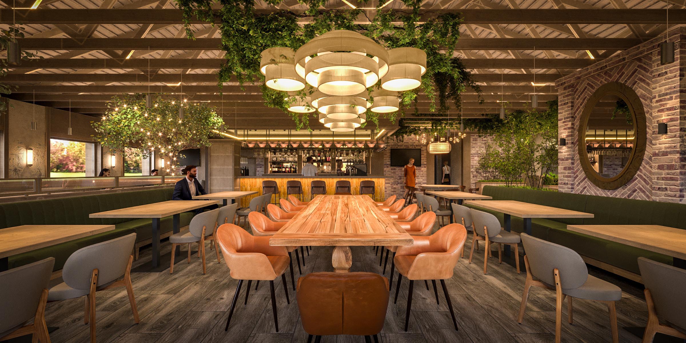 Odesa interior design visualization: a communal table made for gathering