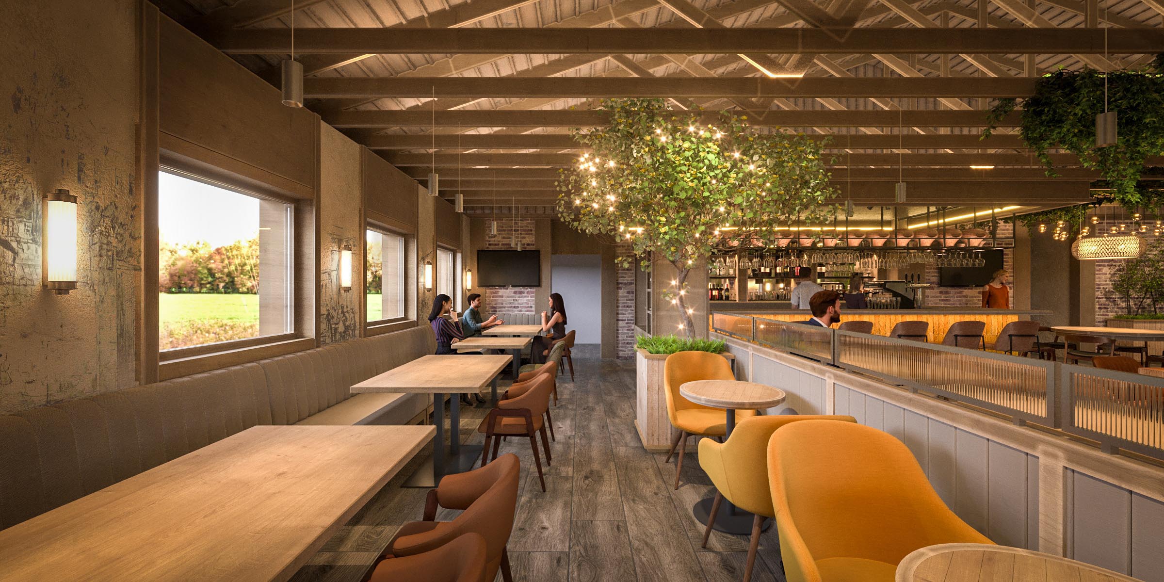 Odesa interior design visualization: window-side seating and a view across the room