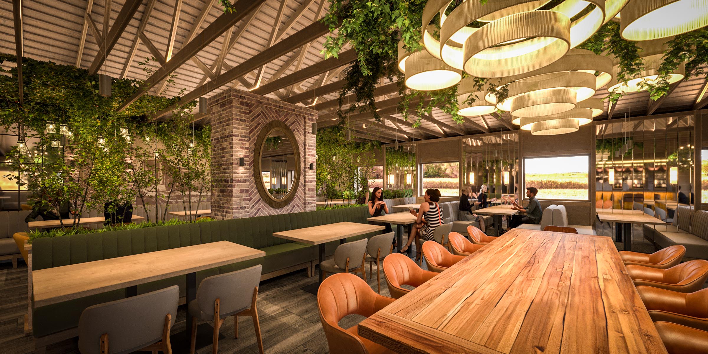 Odesa interior design visualization: the long table at the center of odesa